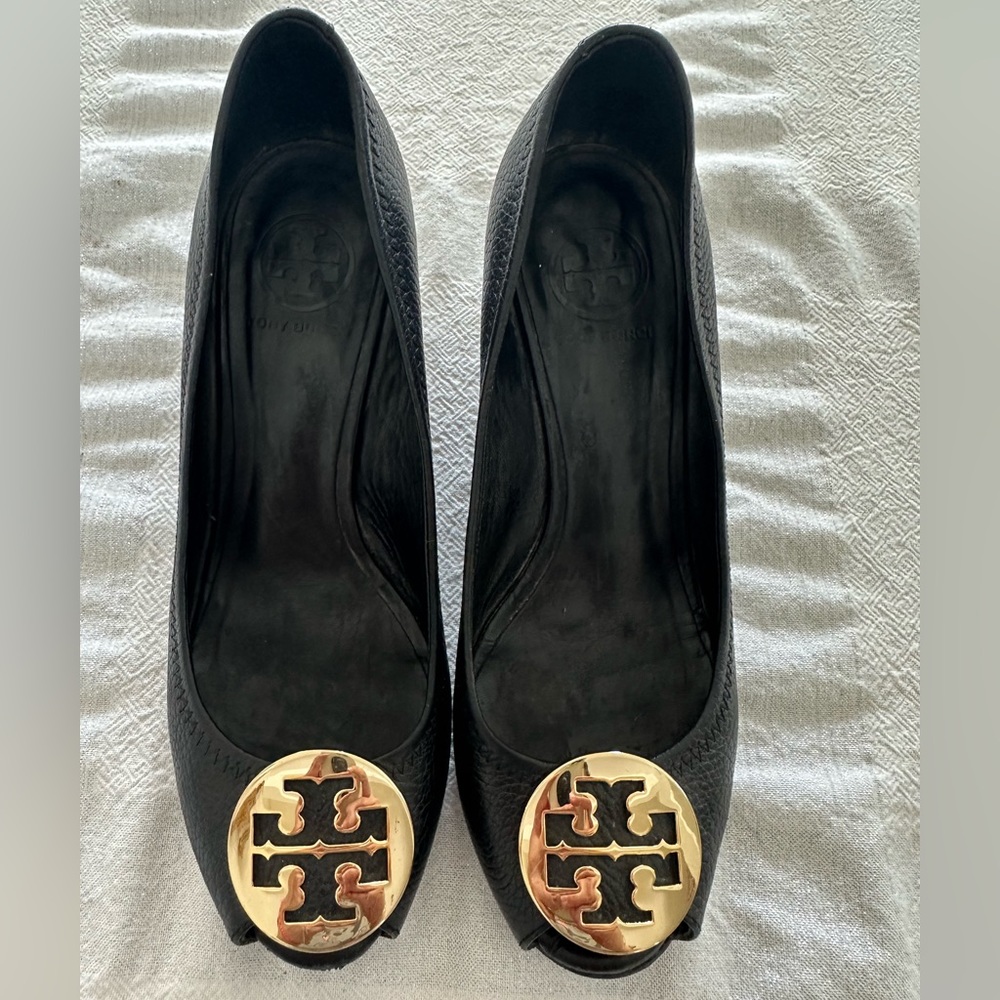 Tory Burch peep toe wedges